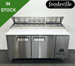 NEW Foodsville Double Door Refrigerated Pizza / Salad Prep Fridge, On Wheels - Includes G/N Containers!