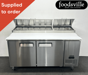 NEW Foodsville Double Door Refrigerated Pizza / Salad Prep Fridge, On Wheels - Includes G/N Containers!