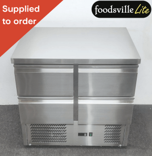NEW Foodsville Lite 900mm 4 Drawer Flat Top Counter Fridge