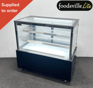 NEW Foodsville Lite 1200mm Illuminated Square Glass Refrigerated Showcase Display On Wheels - Black