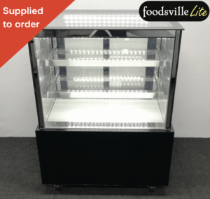 NEW Foodsville Lite 900mm Illuminated Square Glass Refrigerated Showcase Display On Wheels - Black