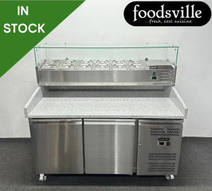 NEW Foodsville 1510mm 2 Door Pizza Prep Granite Counter Fridge, On Wheels - Includes G/N Containers!