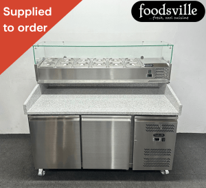 NEW Foodsville 1510mm 2 Door Pizza Prep Granite Counter Fridge, On Wheels - Includes G/N Containers!