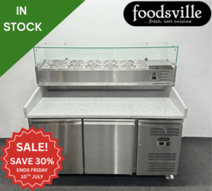 NEW Foodsville 1510mm 2 Door Pizza Prep Granite Counter Fridge, On Wheels - Includes G/N Containers!