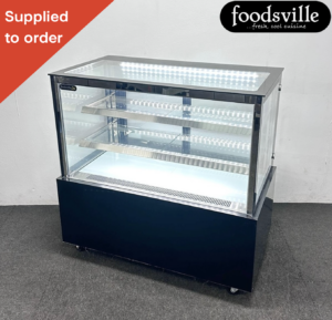 NEW Foodsville 1200mm Illuminated Square Glass Refrigerated Showcase Display On Wheels - Black