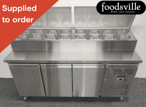 NEW Foodsville 1795mm 3 Door Refrigerated Prep Counter, On Wheels - Includes G/N Containers!
