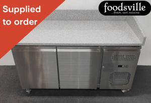 NEW Foodsville 1510mm 2 Door Refrigerated Bakery/Pastry Prep Granite Counter, On Wheels