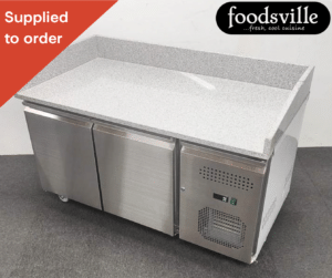 NEW Foodsville 1510mm 2 Door Bakery/Pastry Prep Granite Counter Fridge, On Wheels