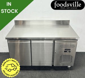 NEW Foodsville 2 Door Worktop Counter Fridge With Backsplash, On Wheels
