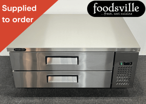 NEW Foodsville 1230mm Two Drawer Refrigerated Chef Base, On Wheels