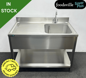 NEW Foodsville Saver Plus 1200mm Stainless Steel Single Bowl Sink With Undershelf - Left Hand Drainer. Includes Taps!