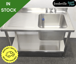 NEW Foodsville Saver Plus 1200mm Stainless Steel Single Bowl Sink With Undershelf - Left Hand Drainer. Includes Taps!