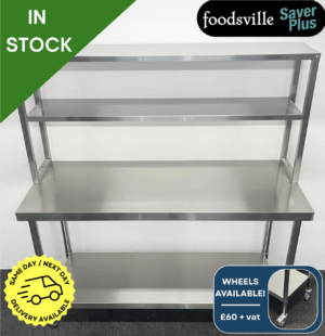 NEW Foodsville Saver Plus 1500mm Stainless Steel Centre Table With Undershelf & Double Overgantry