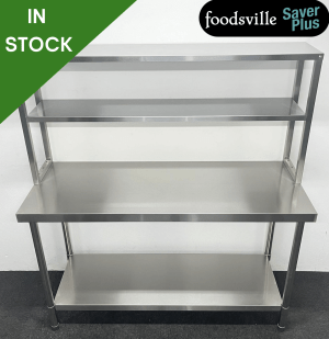 NEW Foodsville Saver Plus 1500mm Stainless Steel Centre Table With Undershelf & Double Overgantry