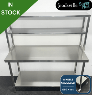 NEW Foodsville Saver Plus 1500mm Stainless Steel Centre Table With Undershelf & Double Overgantry