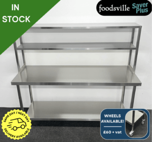 NEW Foodsville Saver Plus 1800mm Stainless Steel Centre Table With Undershelf & Double Overgantry