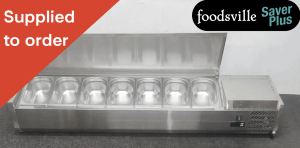 NEW Foodsville Saver Plus 1800mm Refrigerated Toppings Unit With Stainless Steel Cover and 9 x 1/4 Size Stainless Steel G/N Containers (1500mm Model Shown)