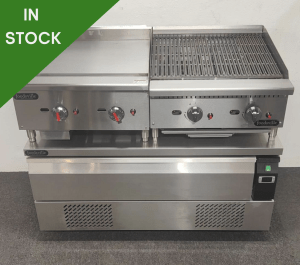 FOODSVILLE COMBINATION: NEW Gas Griddle & Gas Chargrill On Single Drawer CHILLER/FREEZER Chef Base