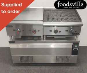 FOODSVILLE COMBINATION: NEW Gas Griddle & Gas Chargrill On Single Drawer CHILLER/FREEZER Chef Base