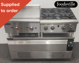 FOODSVILLE COMBINATION: NEW Gas Griddle & Gas Hob On Single Drawer CHILLER/FREEZER Chef Base