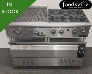 FOODSVILLE COMBINATION: NEW Gas Chargrill & Gas Hob On Single Drawer CHILLER/FREEZER Chef Base