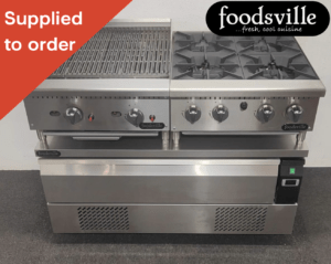 FOODSVILLE COMBINATION: NEW Gas Chargrill & Gas Hob On Single Drawer CHILLER/FREEZER Chef Base