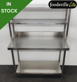 NEW Foodsville Lite 1200mm Stainless Steel Wall Table With Undershelf & Double Overgantry