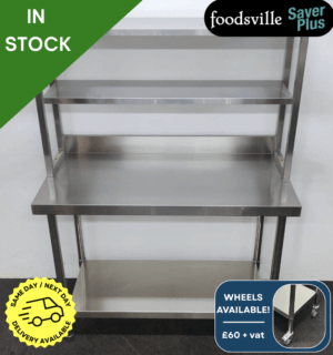 NEW Foodsville Saver Plus 1200mm Stainless Steel Wall Table With Undershelf & Double Overgantry