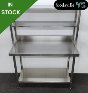 NEW Foodsville Saver Plus 1200mm Stainless Steel Wall Table With Undershelf & Double Overgantry