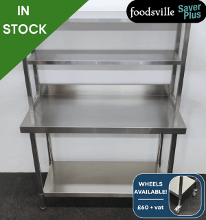 NEW Foodsville Saver Plus 1200mm Stainless Steel Wall Table With Undershelf & Double Overgantry