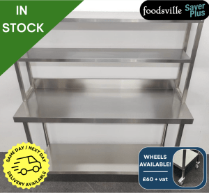 NEW Foodsville Saver Plus 1500mm Stainless Steel Wall Table With Undershelf & Double Overgantry