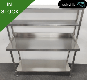 NEW Foodsville Saver Plus 1500mm Stainless Steel Wall Table With Undershelf & Double Overgantry