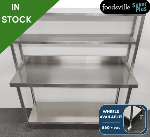 NEW Foodsville Saver Plus 1500mm Stainless Steel Wall Table With Undershelf & Double Overgantry