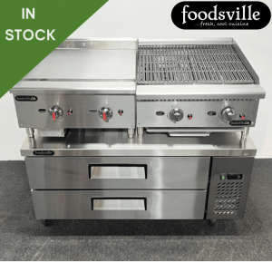 FOODSVILLE COMBINATION: NEW Gas Griddle & Gas Chargrill On CHILLED Double Drawer Chef Base