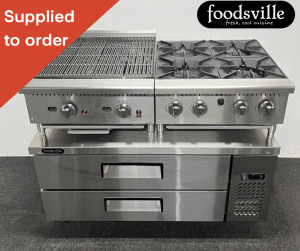 FOODSVILLE COMBINATION: NEW Gas Hob & Gas Chargrill On CHILLED Double Drawer Chef Base