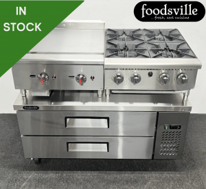FOODSVILLE COMBINATION: NEW Gas Hob & Gas Griddle On CHILLED Double Drawer Chef Base