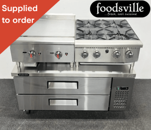 FOODSVILLE COMBINATION: NEW Gas Hob & Gas Griddle On CHILLED Double Drawer Chef Base