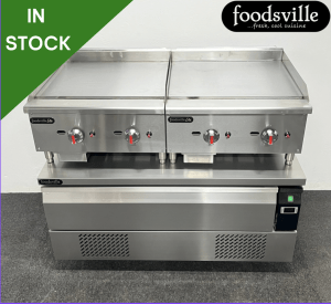 FOODSVILLE COMBINATION: 2x NEW Gas Griddle On Single Drawer CHILLER/FREEZER Chef Base