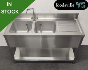 NEW Foodsville Saver Plus 1400mm Stainless Steel Double Bowl Sink With Undershelf - Right Hand Drainer. Includes Taps!