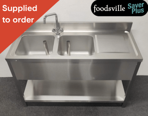 NEW Foodsville Saver Plus 1400mm Stainless Steel Double Bowl Sink With Undershelf - Right Hand Drainer. Includes Taps!