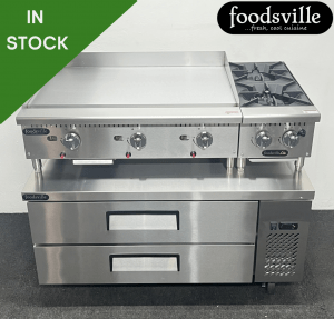 FOODSVILLE COMBINATION: NEW Gas Griddle & NEW Gas Hob On CHILLED Double Drawer Chef Base