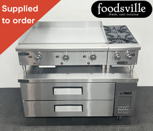 FOODSVILLE COMBINATION: NEW Gas Griddle & NEW Gas Hob On CHILLED Double Drawer Chef Base