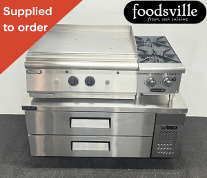FOODSVILLE COMBINATION: NEW Gas Griddle & NEW Gas Hob On CHILLED Double Drawer Chef Base
