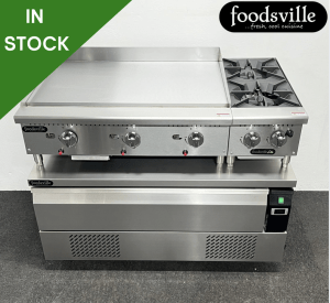 FOODSVILLE COMBINATION: NEW Gas Griddle & Gas Hob On Single Drawer CHILLER/FREEZER Chef Base