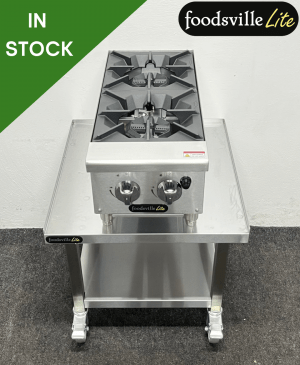 NEW Foodsville Lite Heavy Duty Two Burner Countertop Hob On Mobile Stainless Steel Stand - Available On Natural Gas Or LPG