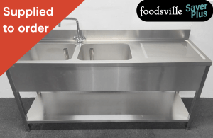 NEW Foodsville Saver Plus 1800mm Stainless Steel Double Bowl Sink With Undershelf - Right Hand Drainer. Includes Taps!