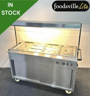 NEW Foodsville Lite 4 x 1/1 GN Wet Well Bain Marie & Hot Cupboard With Heated Overgantry, On Wheels - Includes G/N Containers!