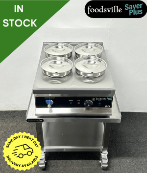 NEW Foodsville Saver Plus 4 Pot Bain Marie With Drain Tap On Mobile Stand - 13 Amp Plug In & Go!