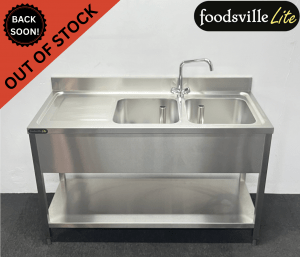 NEW Foodsville Lite 1400mm Stainless Steel Double Bowl Sink With Undershelf - Left Hand Drainer. Includes Taps!