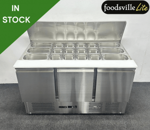 NEW Foodsville Lite 1365mm Stainless Steel 3 Door Refrigerated Saladette - Complete with Gastronorm Containers!